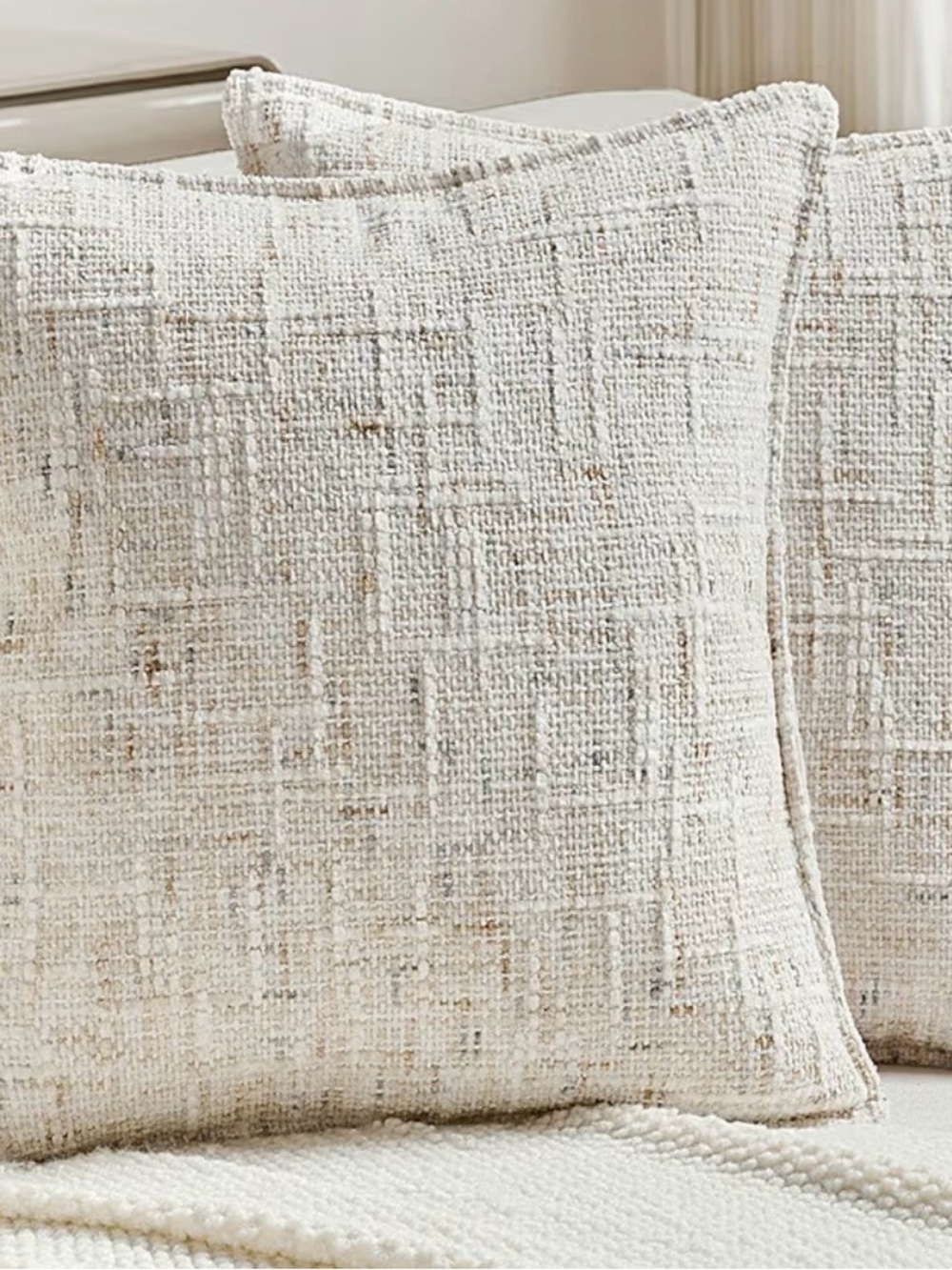 Cream Textured Bouclé Throw Pillow Covers - Neutral Home Accent